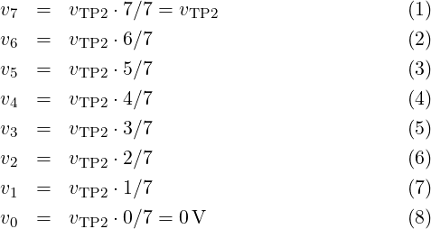 v7 = vTP2 ⋅7∕7 = vTP2 (1) v6 = vTP2 ⋅6∕7 (2) v5 = vTP2 ⋅5∕7 (3) v4 = vTP2 ⋅4∕7 (4) v = v ⋅3∕7 (5) 3 TP2 v2 = vTP2 ⋅2∕7 (6) v1 = vTP2 ⋅1∕7 (7) v0 = vTP2 ⋅0∕7 = 0 V (8) 
